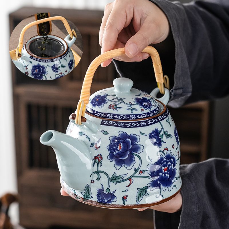 Théière Chinoise en Porcelaine Grosse Fleure Bleue 900ML
