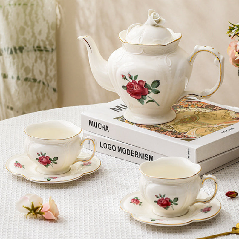 Théière en porcelaine anglaise rose rouge 1L