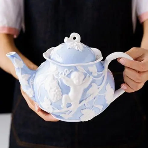 Théière Anglaise en Porcelaine Bleue et Rose 1L