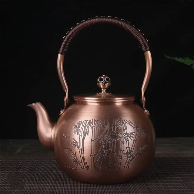 Théière Chinoise Ronde en Cuivre Bambous 1.5L
