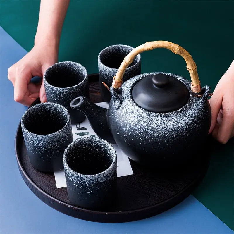 Théière Japonaise en Céramique Noire Bambou 800ML