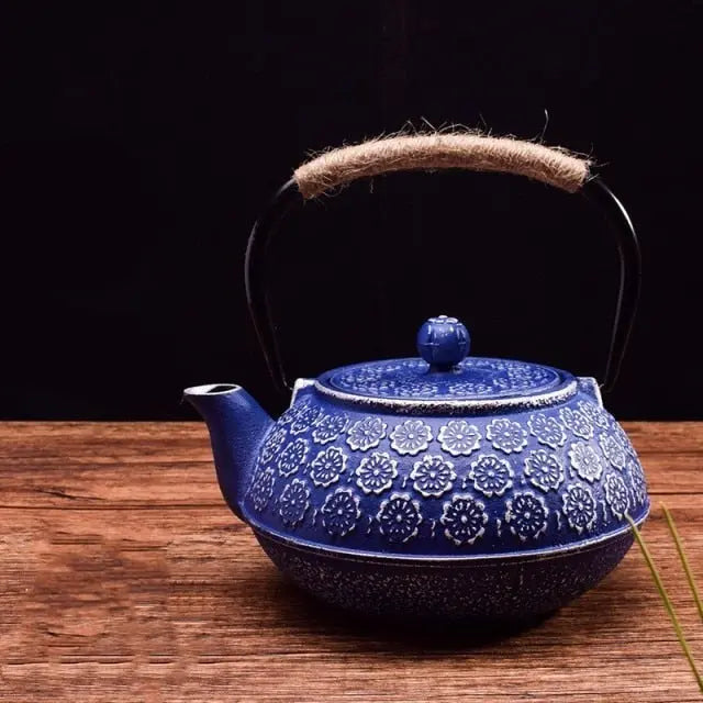 Théière Japonaise en Fonte Bleue à Fleurs 1.2L